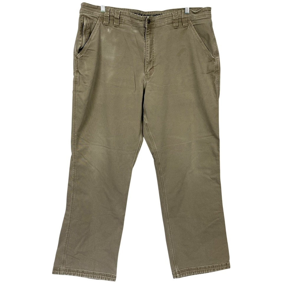 Duluth Trading Co Flex Fire Hose Pants Mens 42x32 Beige Cargo Relaxed Work